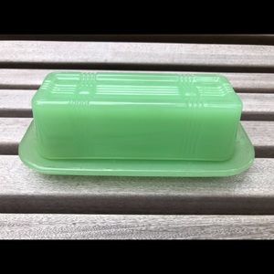 Green Jade colored glass Butter Dish